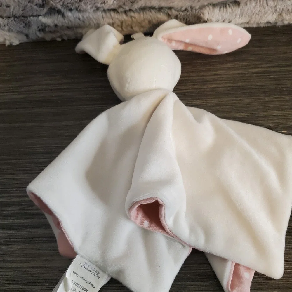 TJX White Bunny Rabbit Lovey Polka Dot Pink Baby Security Blanket 10